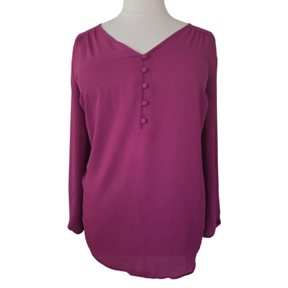 Torrid Harper Magenta Purple Georgette Pullover Blouse Size 3 3X Long Sleeve